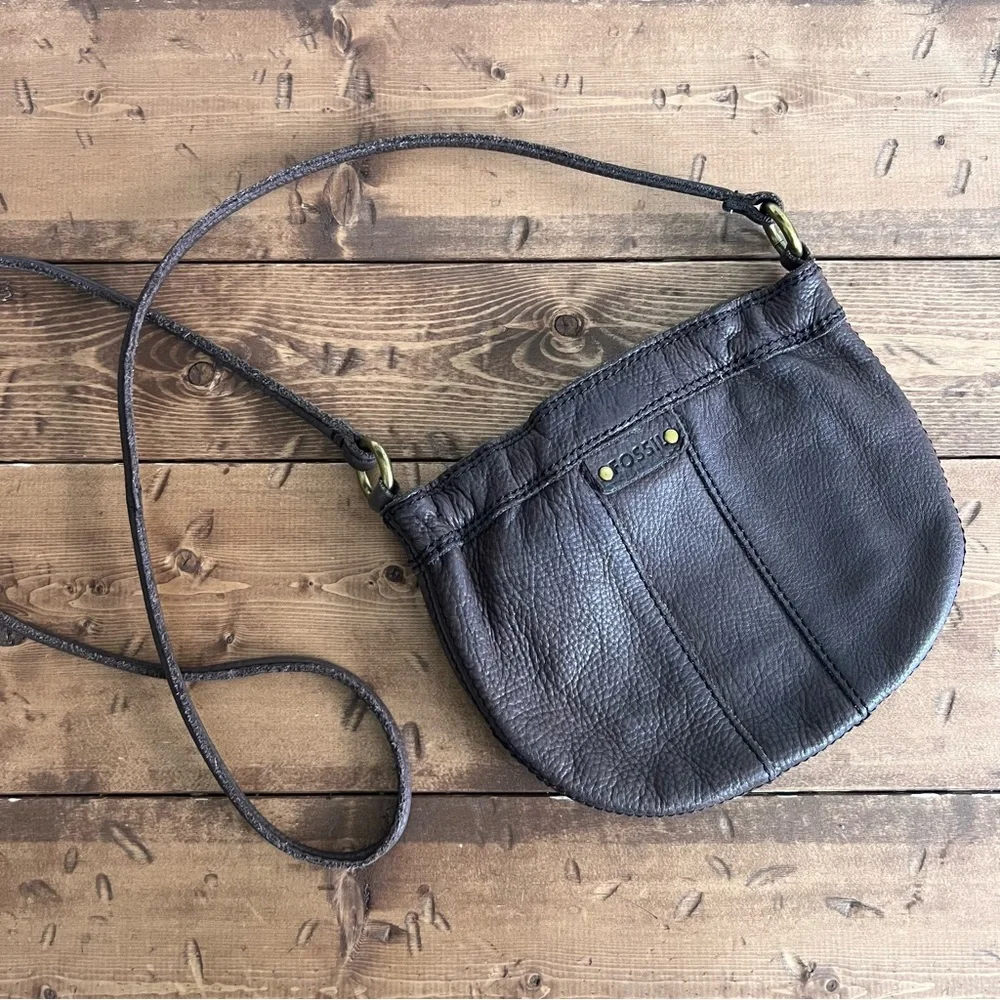 Fossil Small Brown Leather Crossbody Embellished Studded Purse Boho Festival Bag - Picture 4 of 15